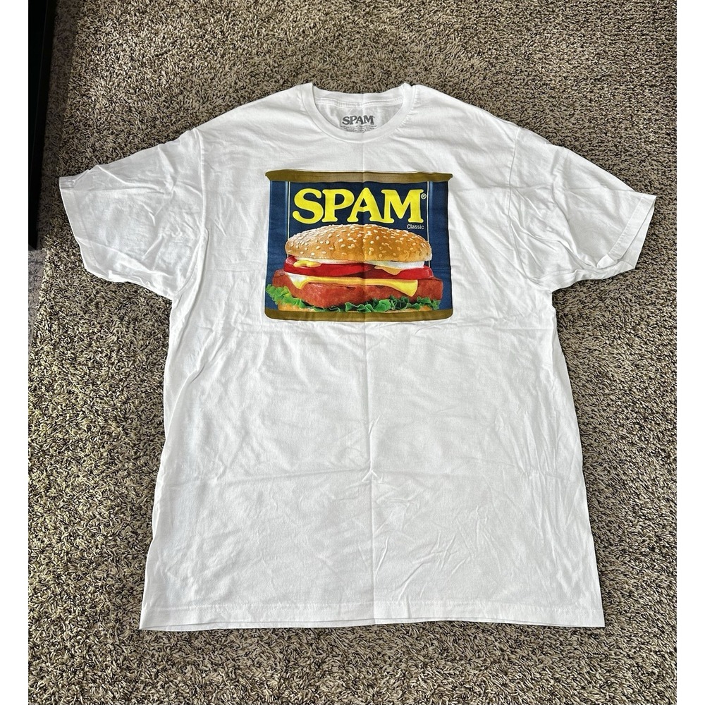 Spam Brand Logo T-Shirt White Blue Yellow Graphic T-Shirt Adult XL